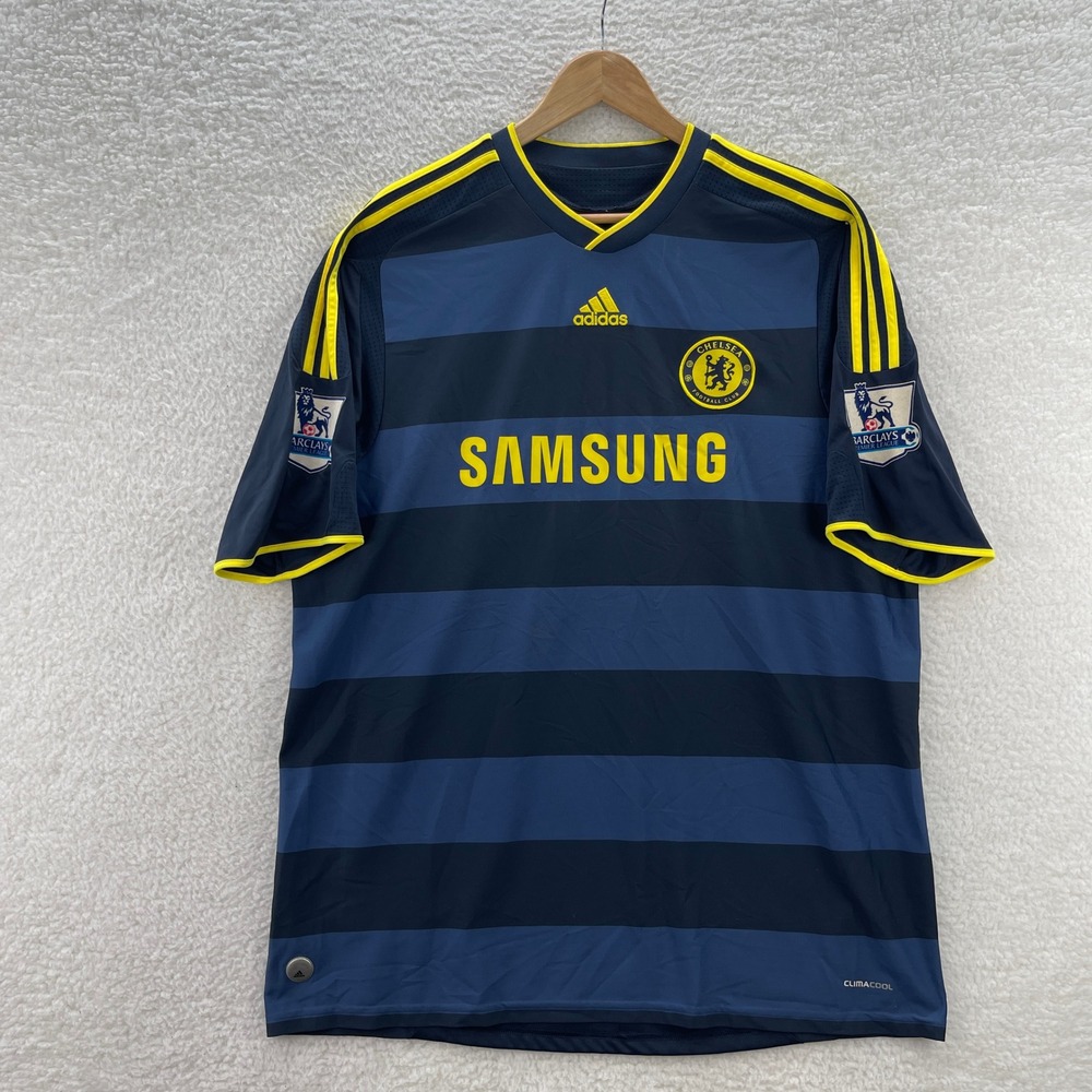 CHELSEA FC Jersey Mens 2XL Blue Yellow Adidas 2009-2010 DIDIER DROGBA #11 Soccer